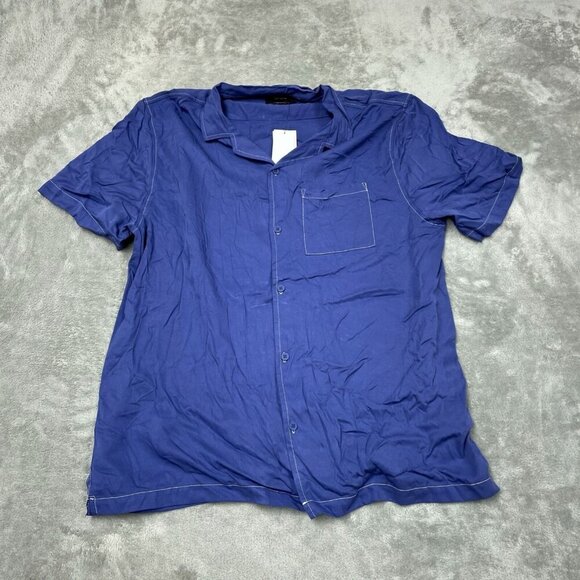 Cotton On XL Riviera Short Sleeve Button-Up Shirt In Blue With White NWT 6303 - Picture 1 of 8
